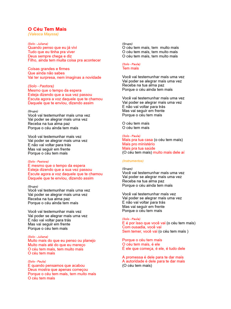 O Céu Tem Mais: Letra e Mensagem | PDF