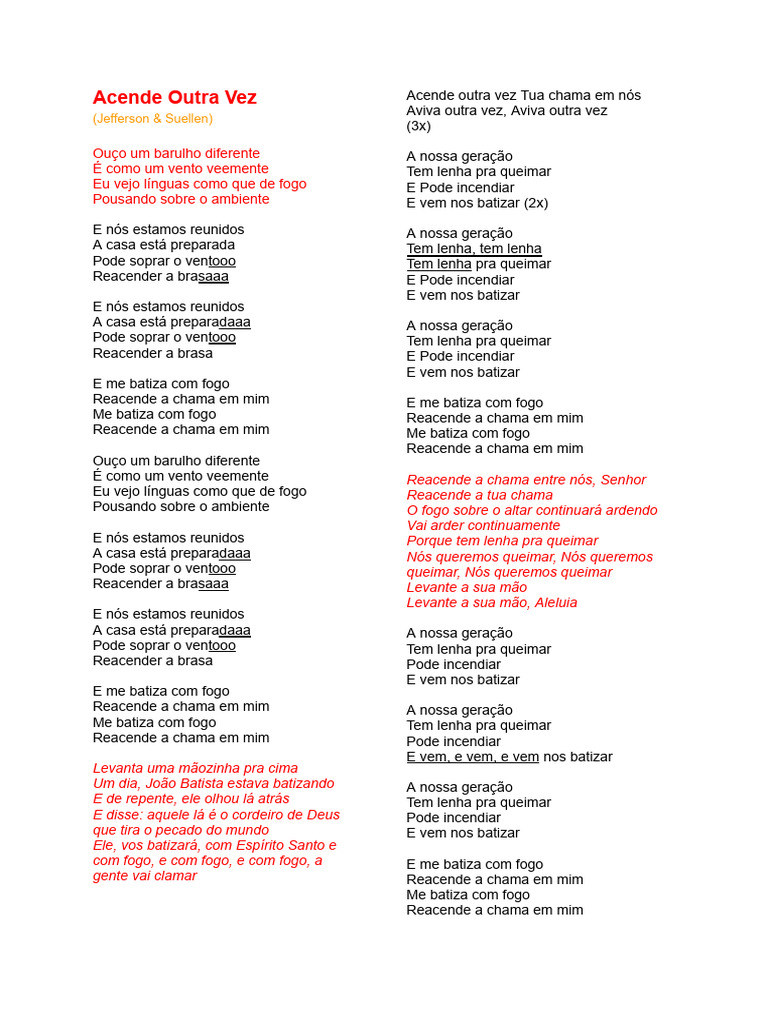 Acende Outra Vez: Letra e Ministração | PDF | Incêndios