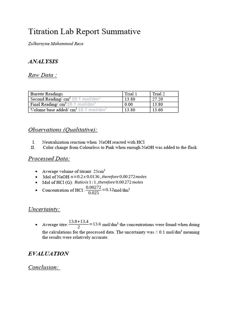 Lab Report Titrations PDF