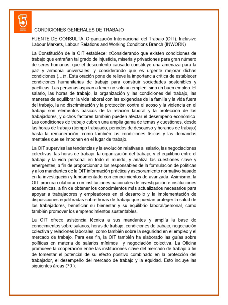 Mejora de Condiciones Laborales OIT | PDF | Salario | Derecho laboral
