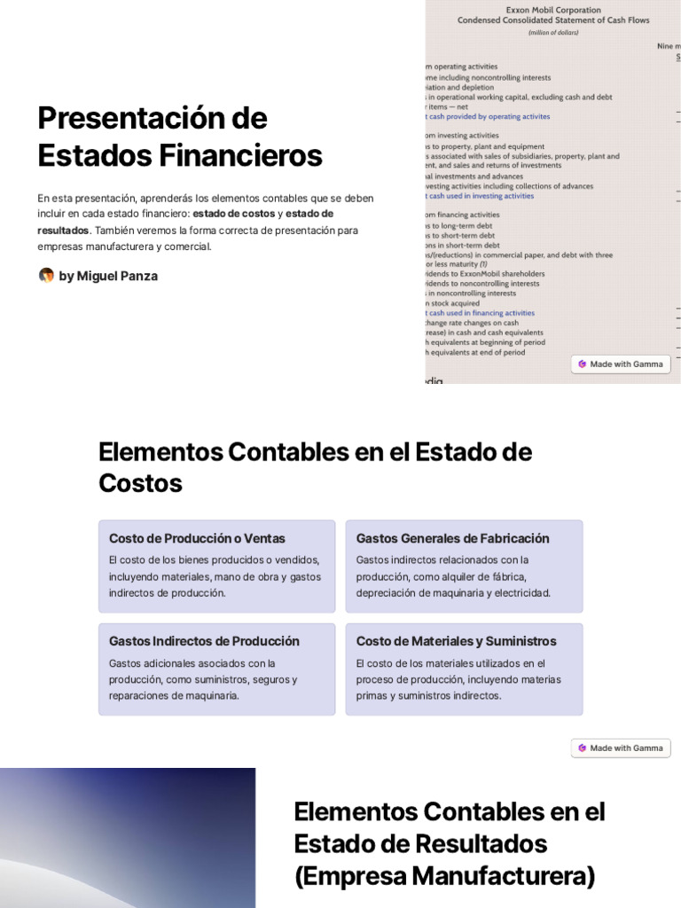 Presentacion de Estados Financieros | PDF | Costo | Estado de resultados