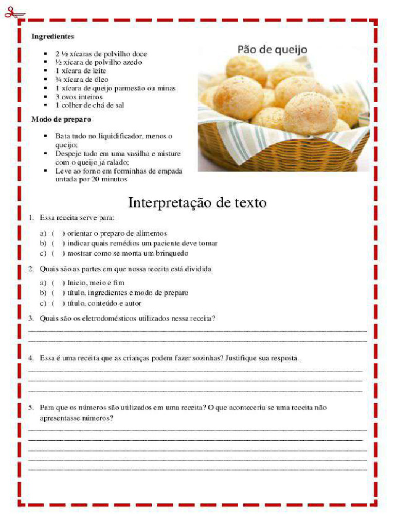 Atividades Genero Textual Receita Culinaria Imprimir 2 | PDF