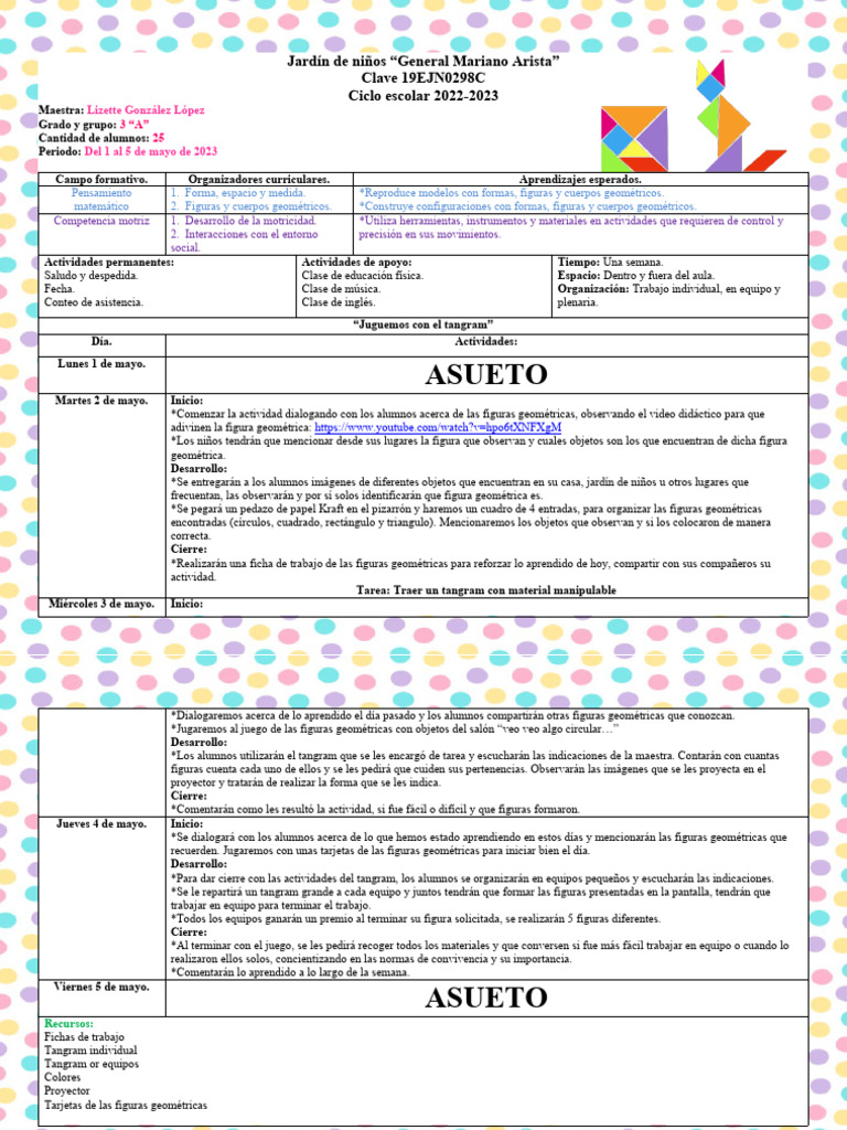 Actividades de Geometría en Jardín de Niños | PDF | Educación de la ...