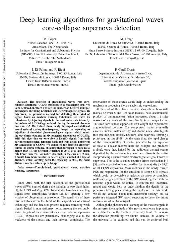 Deep Learning Algorithms For Gravitational Waves Core-Collapse ...