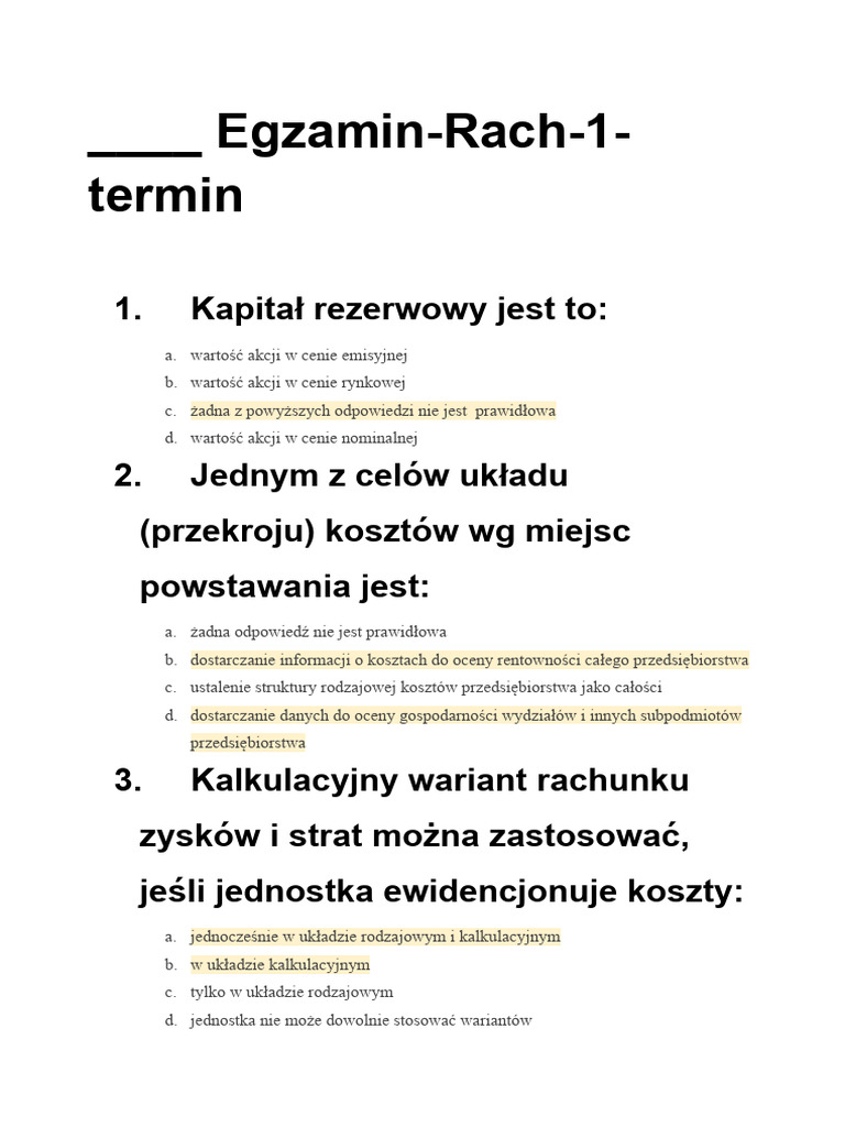 (Rachunkowosc) Egzamin | PDF