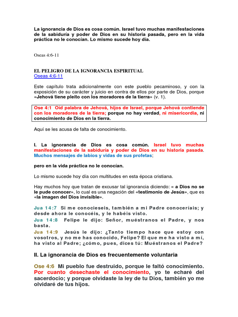La Ignorancia de Dios Es Cosa Común | PDF | Dios | Pecado