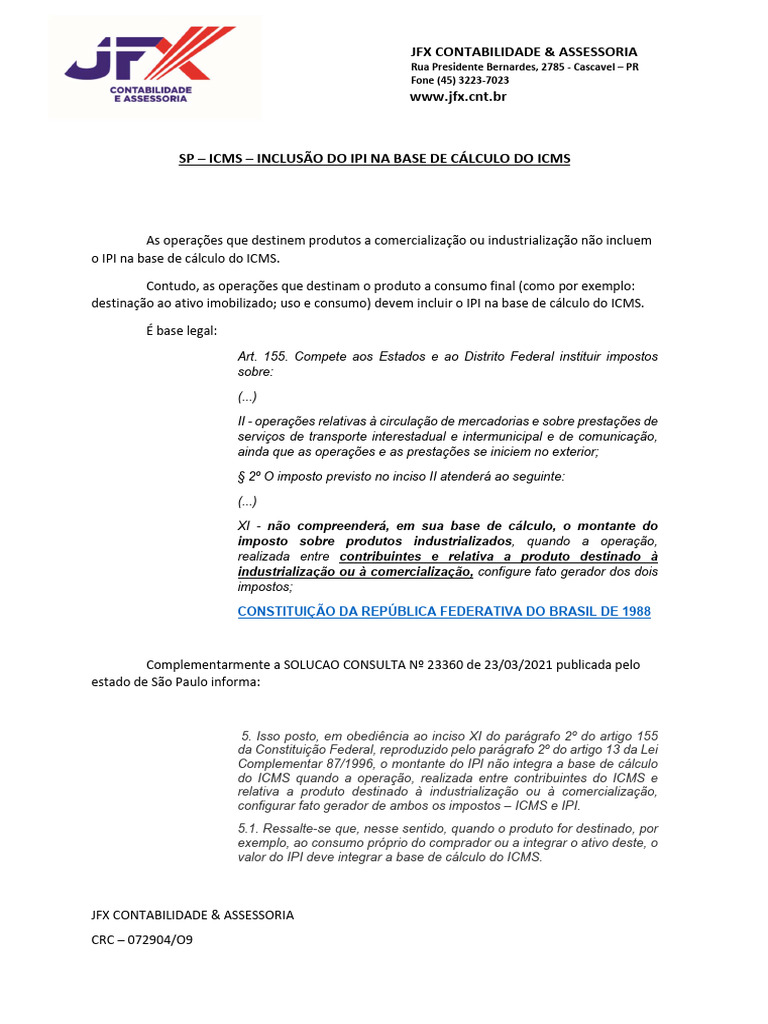 IPI e ICMS: Inclusão na Base de Cálculo | PDF | Impostos | Contabilidade