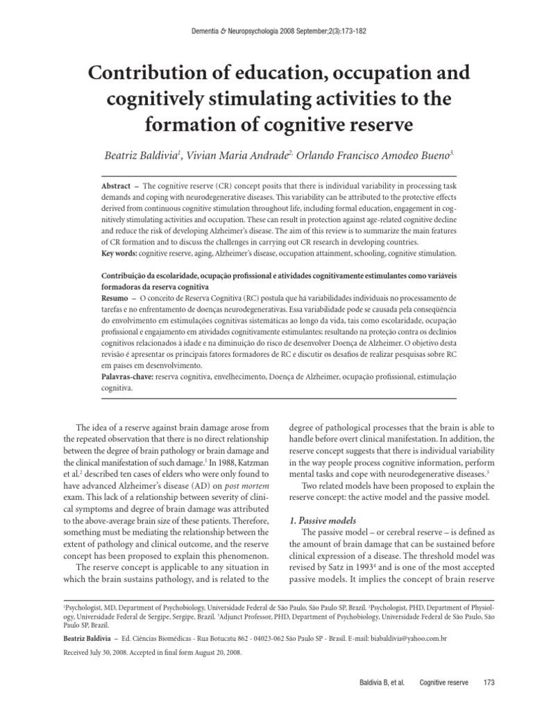 Cognitive Reserve: Education & Aging Impact | PDF | Dementia ...
