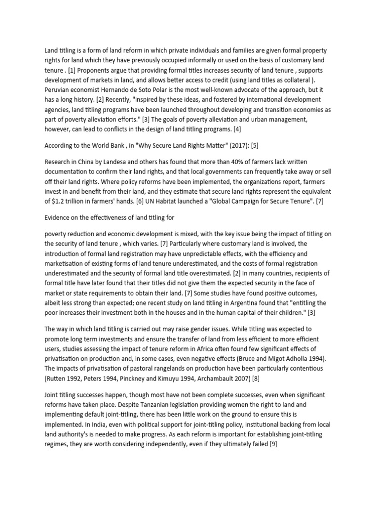 Impact of Land Titling on Tenure Security | PDF | Poverty Reduction ...