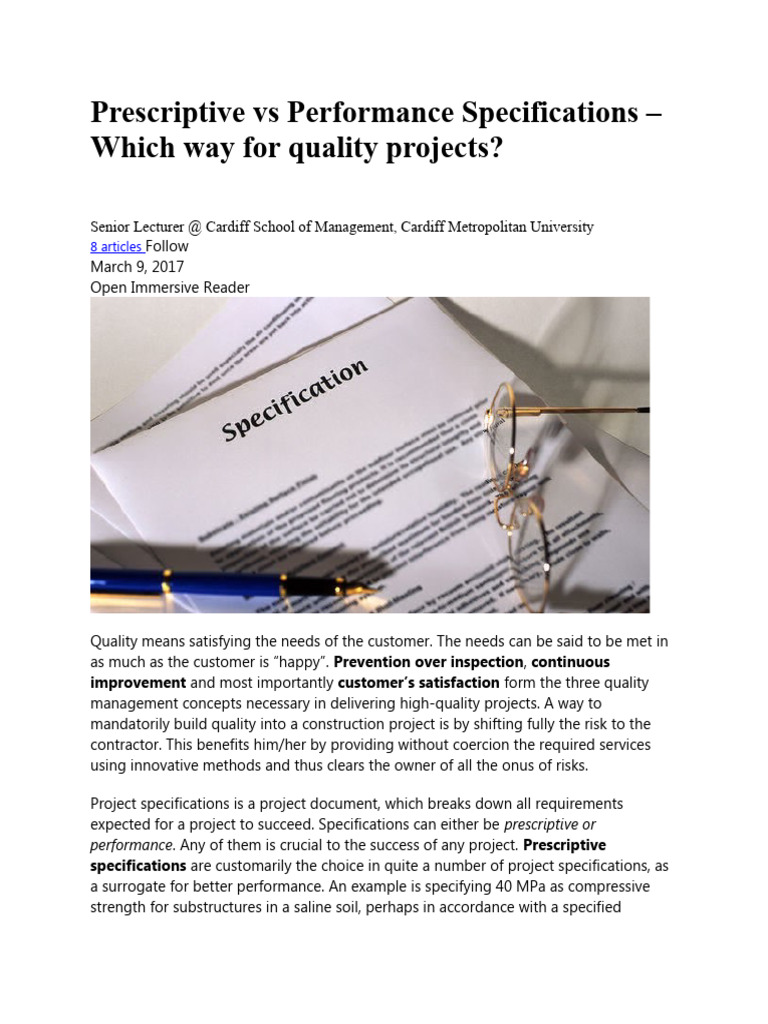 Prescriptive Vs Performance Specifications - Which Way For Quality ...
