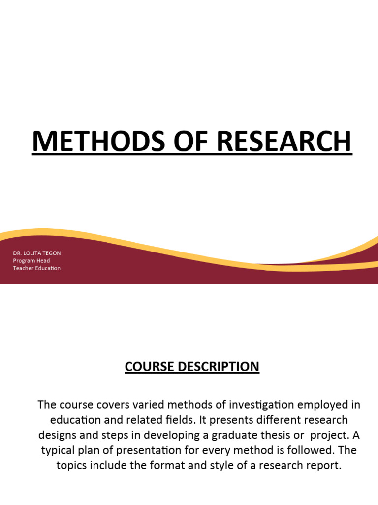 METHODS OF RESEARCH - Presentation 1 CONCEPTS ON RESEARCH | PDF ...
