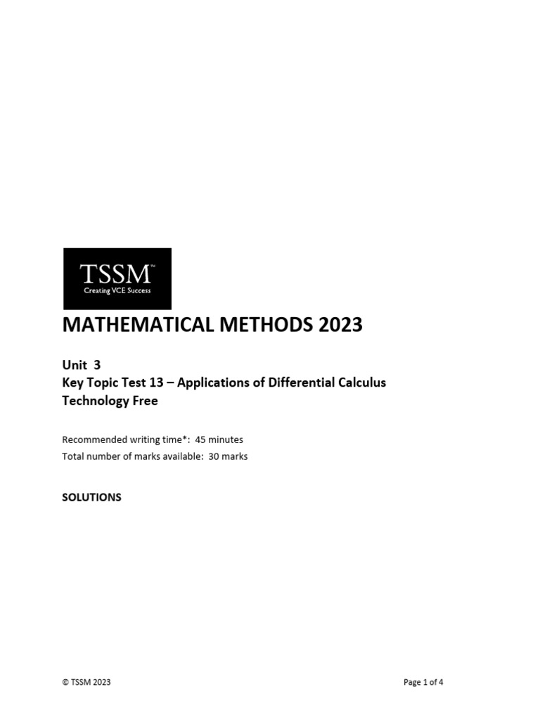 Maths Methods 2023 Unit 3 KTT 13 - Solutions Book | PDF