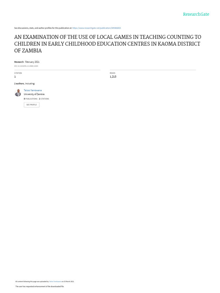An Examination of The Use of Local Games in Teaching Counting To Children in Early Childhood
