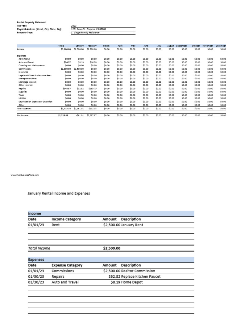Rental Income Expenses Template PDF