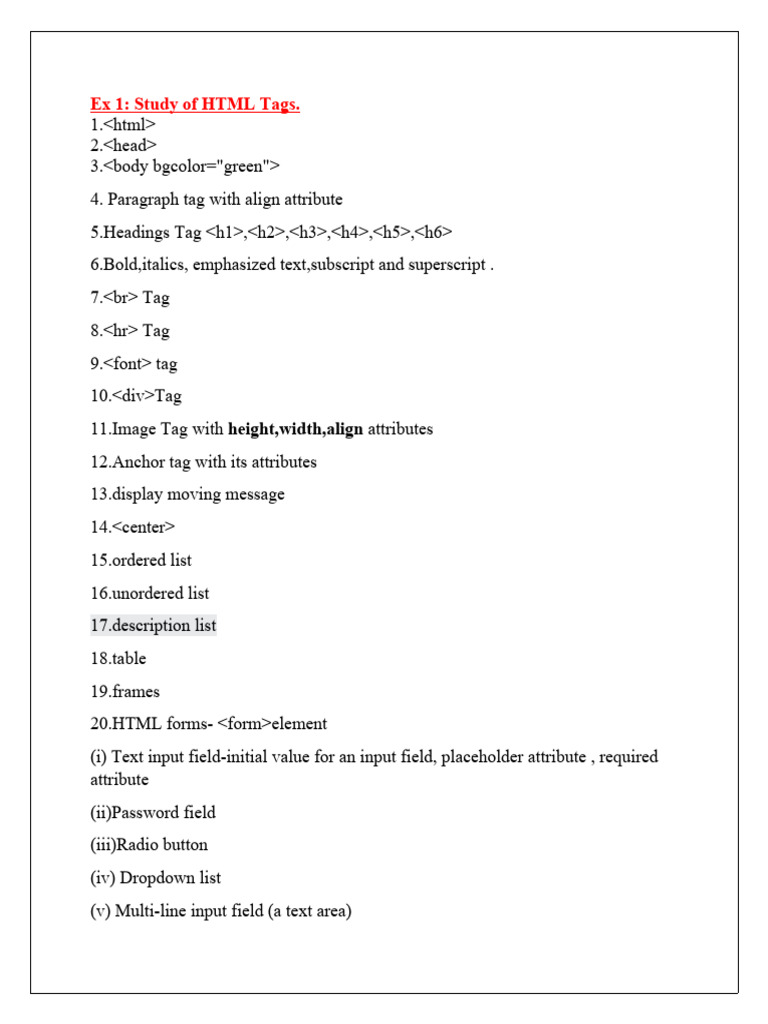 Html tags pdf