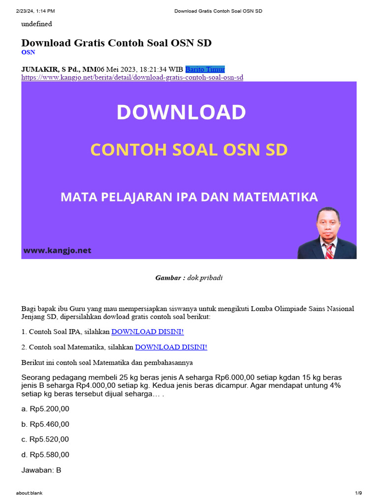 Gratis Contoh Soal Osn Sd Pdf