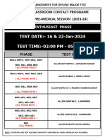 TEST DATE:-16 & 22-Jan-2024 TEST TIME:-02:00 PM - 05:20 PM: Classroom Contact Programe PRE-MEDICAL SESSION (2023-24)