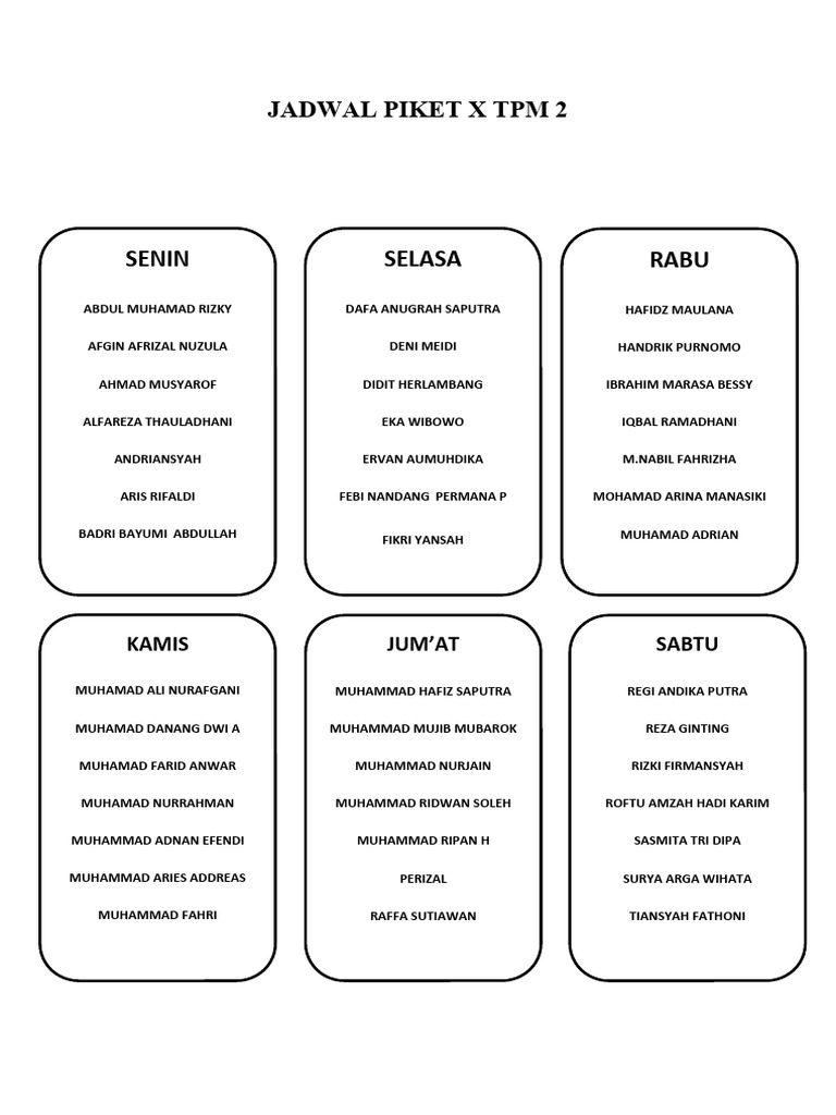 Jadwal piket x tpm 2 pdf