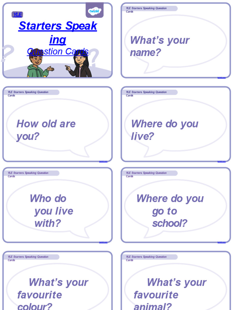 YLE Starters Speaking Question Cards | PDF