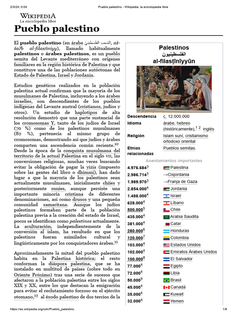 Pueblo Palestino - Wikipedia, La Enciclopedia Libre | PDF | Palestinos