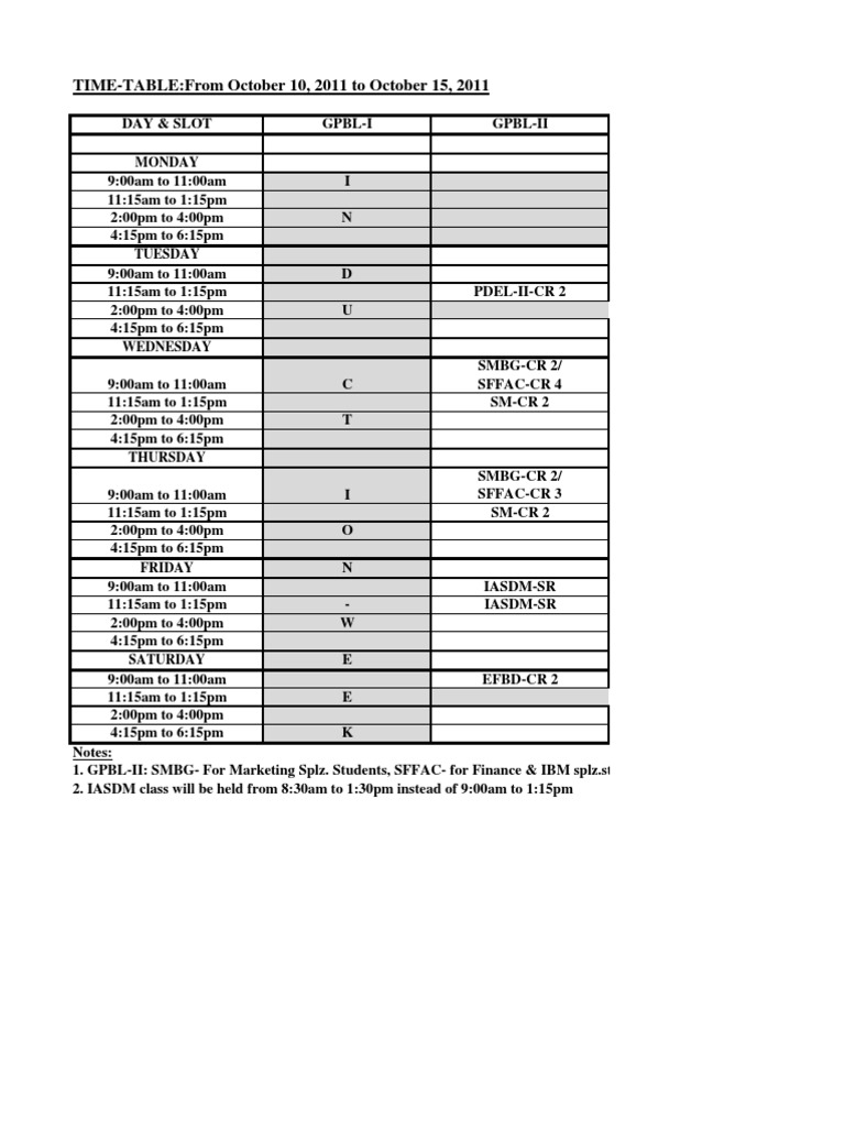 Time Table | PDF