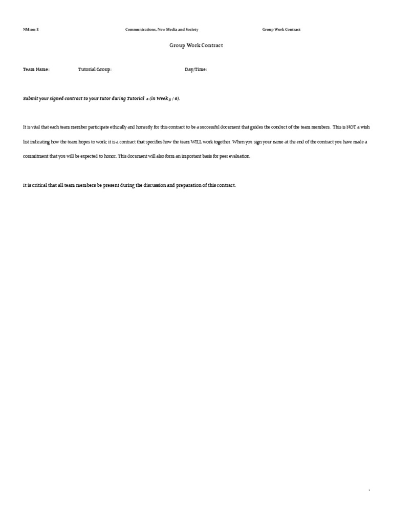 NM1101E Teamwork Contract_Blank | PDF | Leadership | Communication