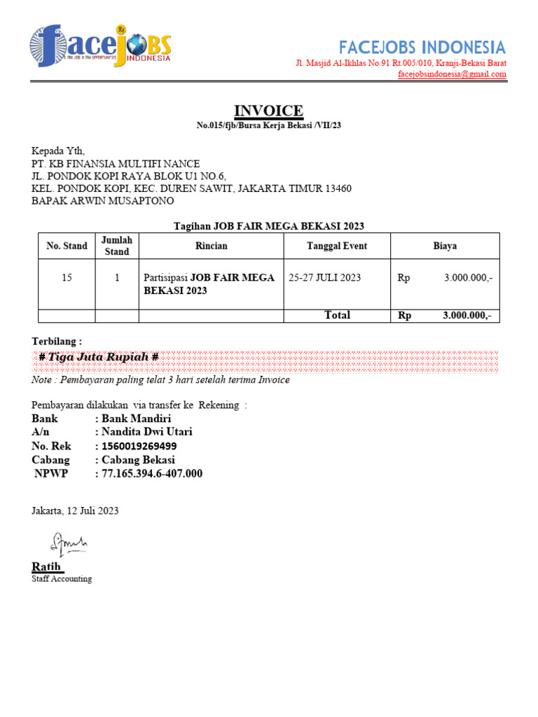 Invoice PT KB Finansia Multi Finance | PDF