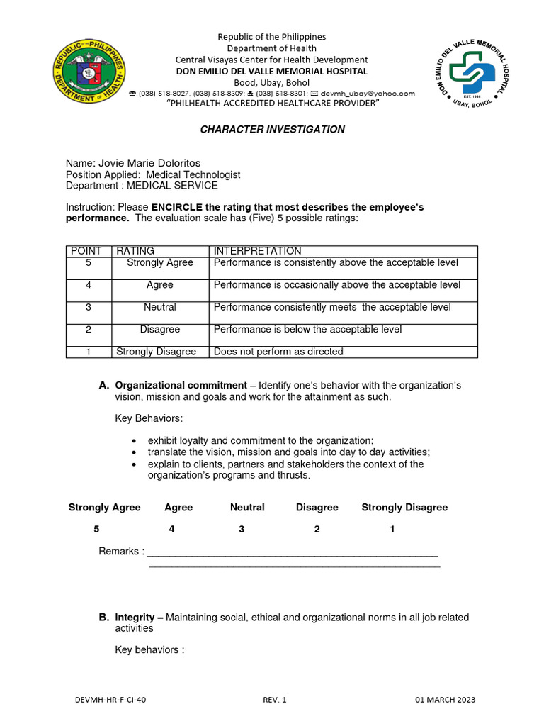 Character Investigation for Medical Technologist | PDF | Business ...