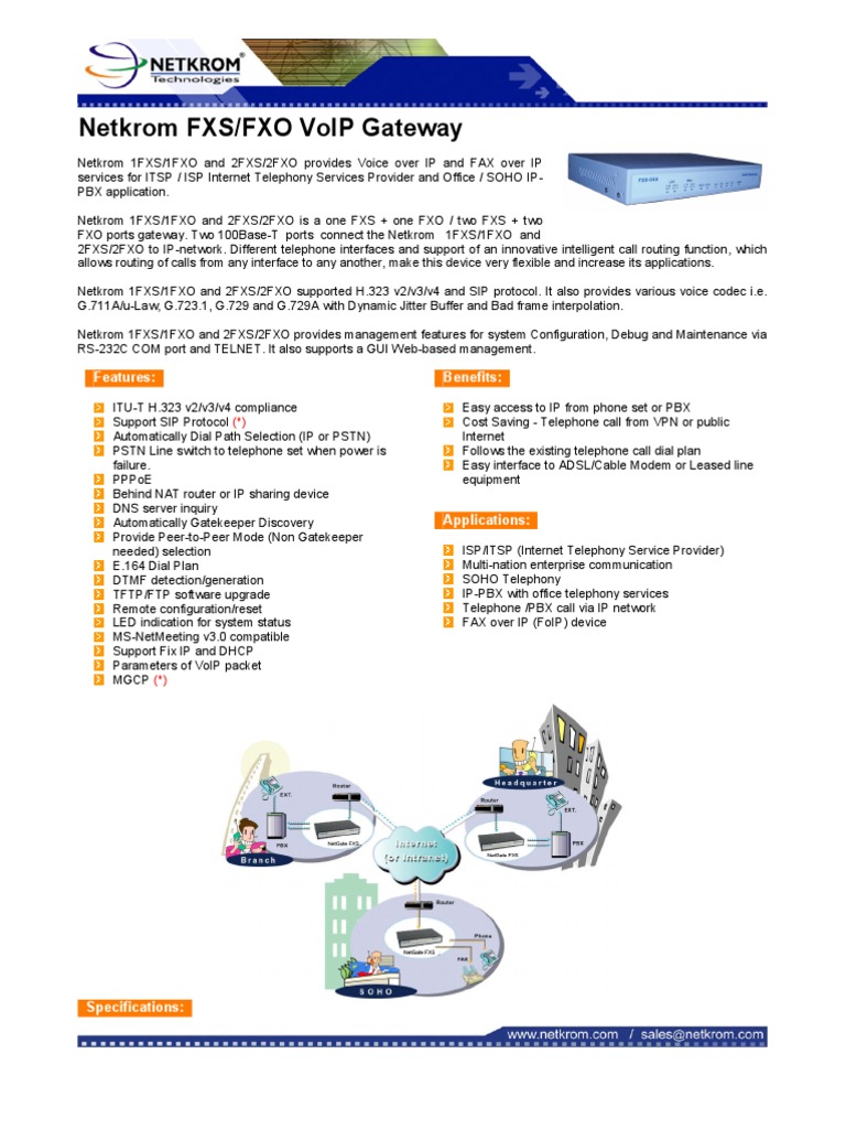 Netkrom FXS/FXO VoIP Gateway Overview | PDF | Voice Over Ip | Internet ...