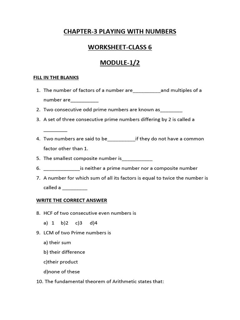 Class 6 WS Mod 1 | PDF | Prime Number | Factorization