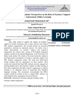 A Study of Saudi EFL Students' Perspectives On The Role of Teachers' Support For Autonomous Online Learning
