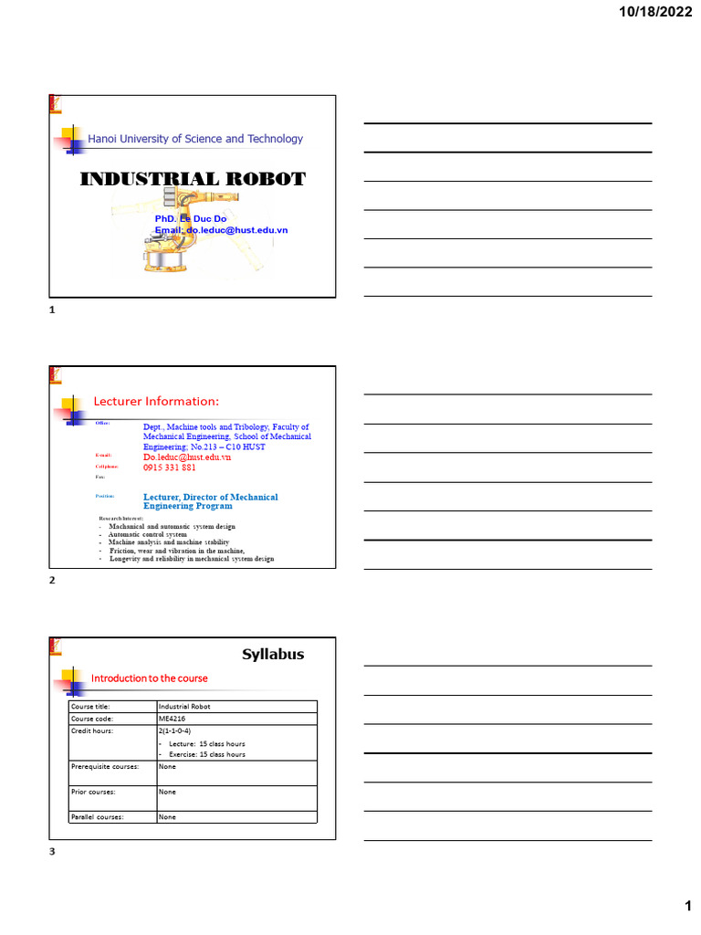 Industrial Robot Course Overview | PDF | Robot | Robotics