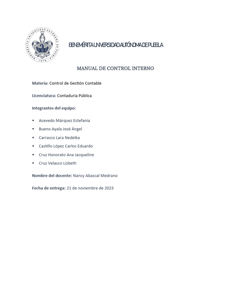 Manual de Control Interno del Motel Amanti | PDF | Auditoría | Contabilidad