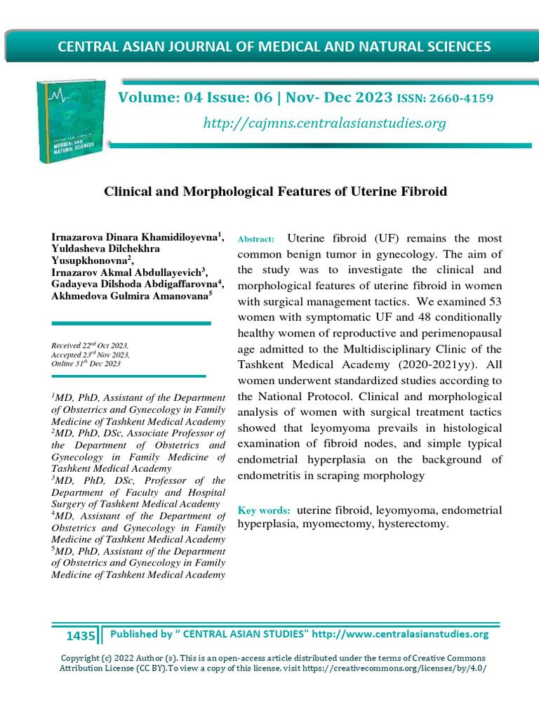 Clinical and Morphological Features of Uterine Fibroid | PDF | Health ...