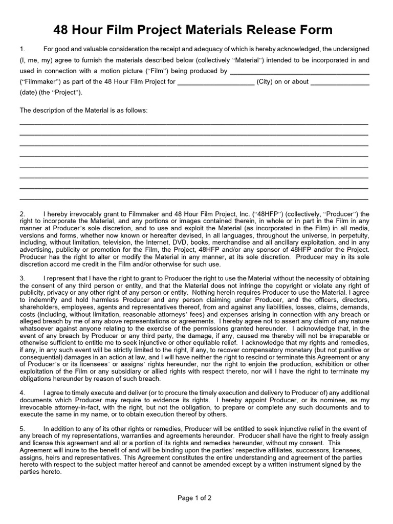 48 Hour Film Project Release Form | PDF | Breach Of Contract | Legal Remedy