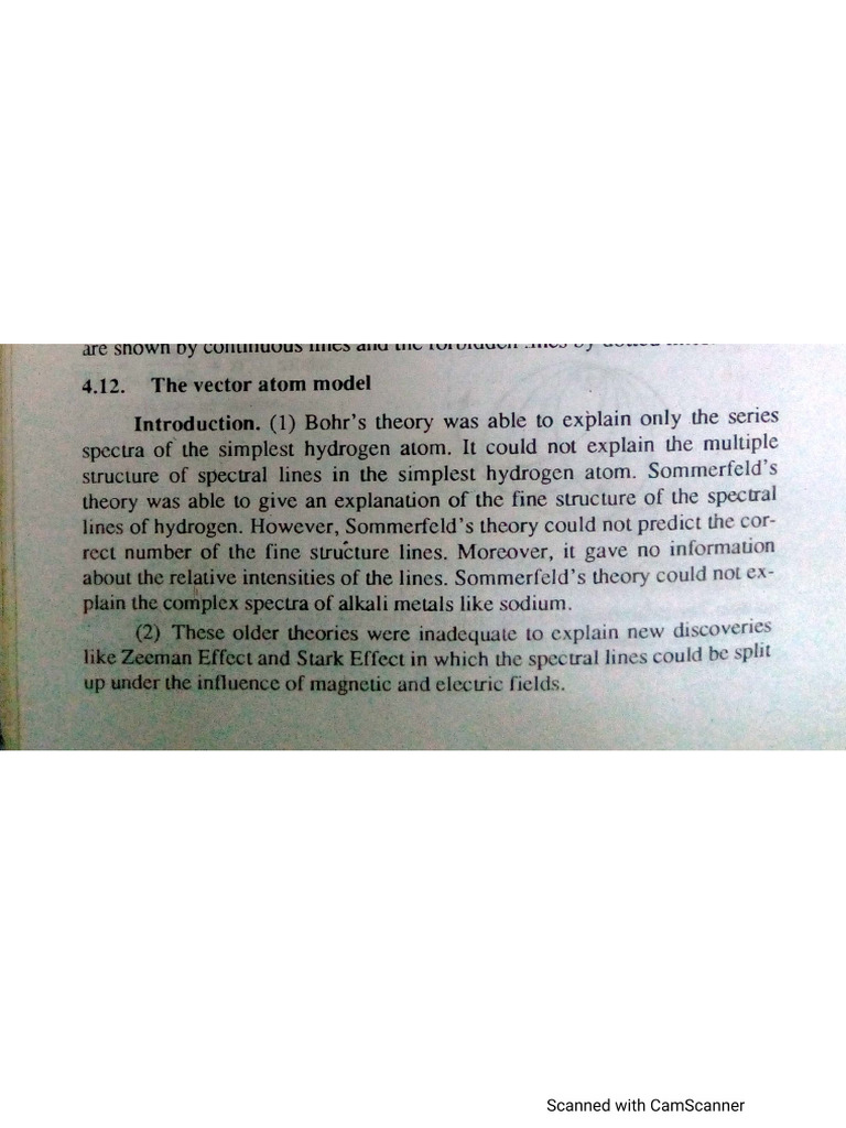 Drawbacks of B-S Model, Vector Atom Model | PDF