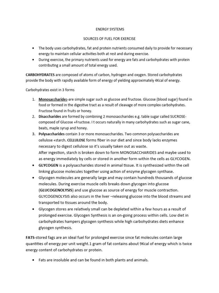 Fuel Sources for Exercise Energy Systems | PDF
