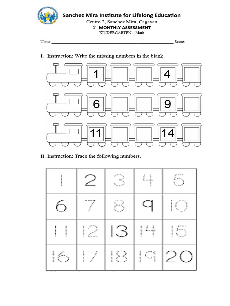 1st monthly test kinder pdf