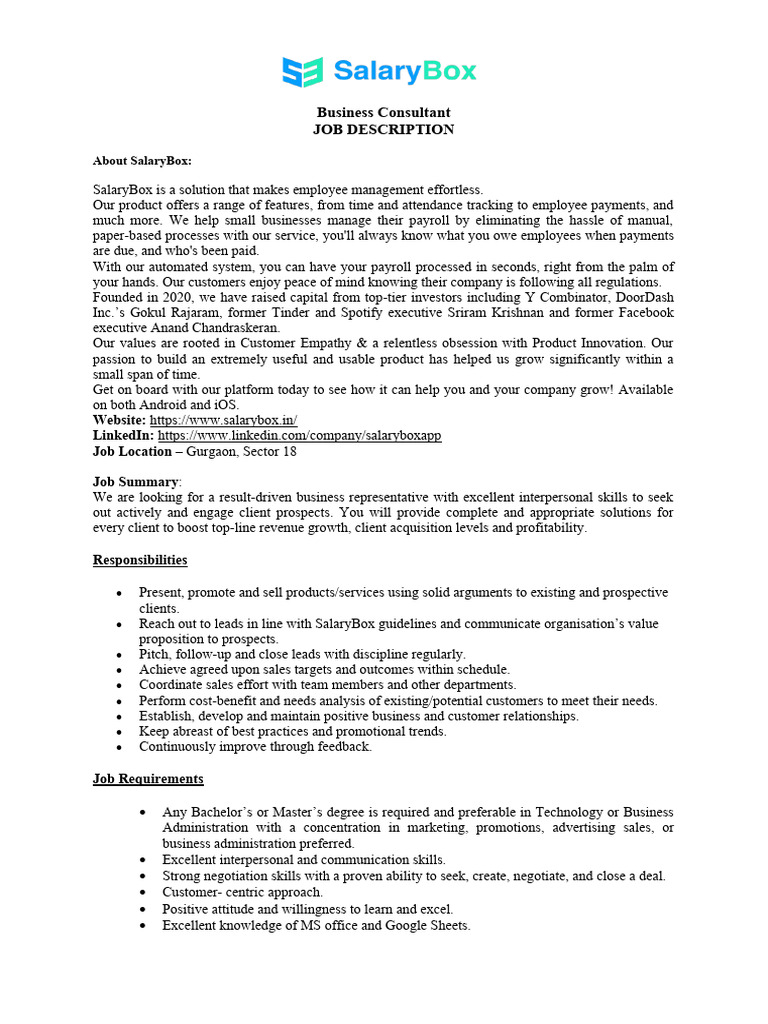 Business Consultant Job Description Pdf