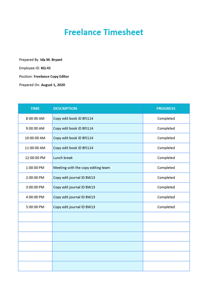 Freelance Timesheet Template Sheet1 | PDF