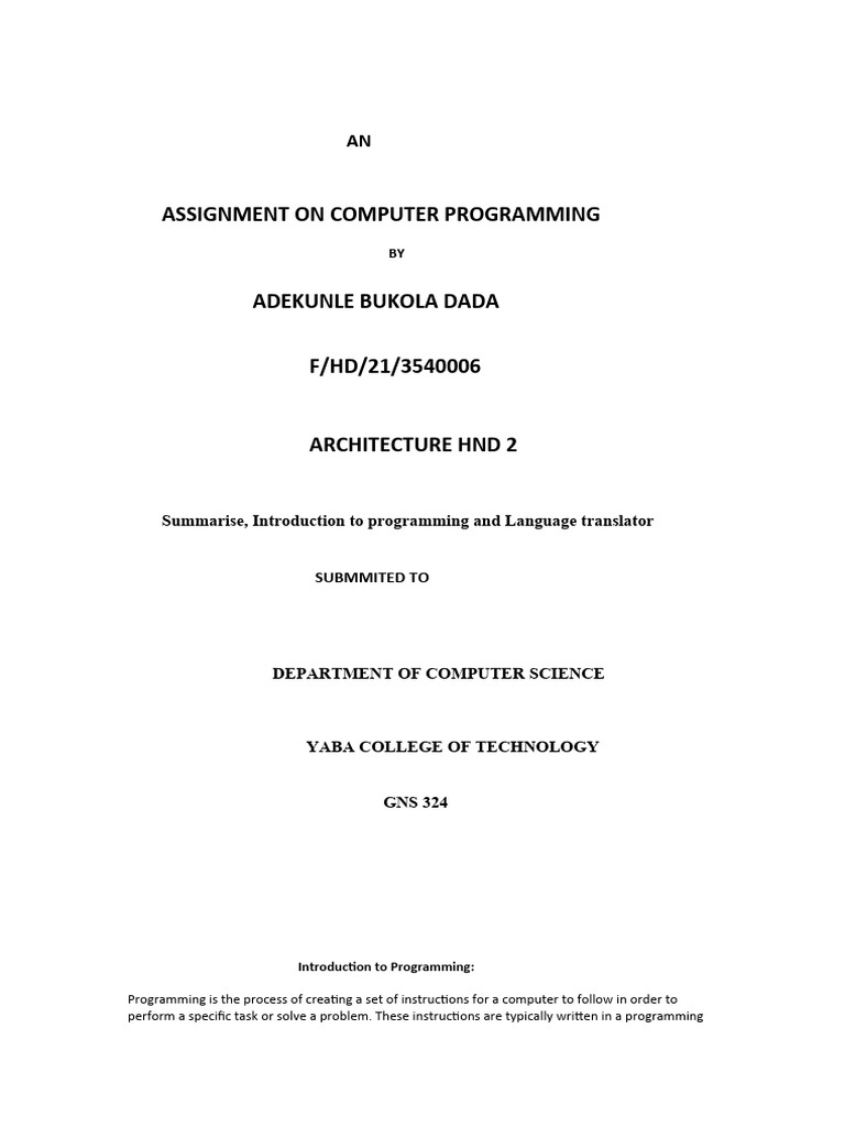 An docx assinment of computer programming pdf computer