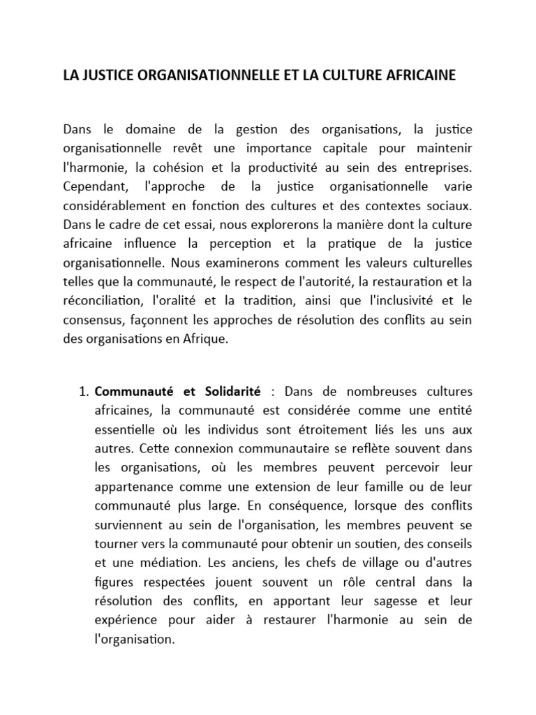 LA JUSTICE ORGANISATIONNELLE ET LA CULTURE | PDF