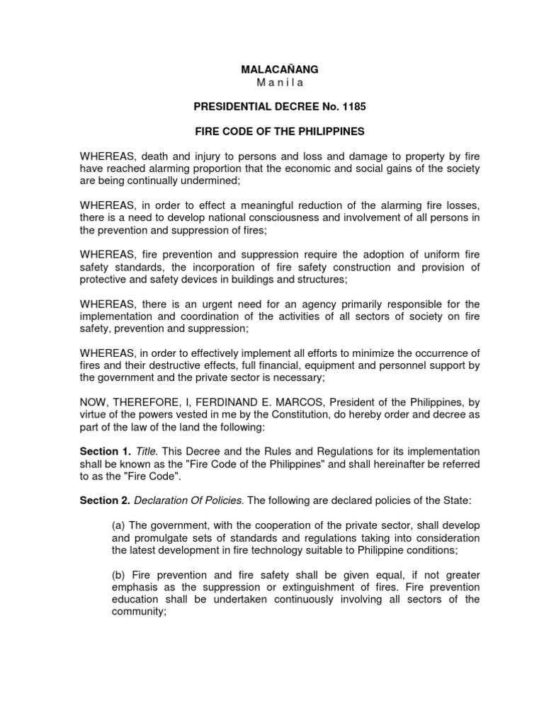 Fire Code of the Philippines: PD 1185 | PDF | Explosive Material ...
