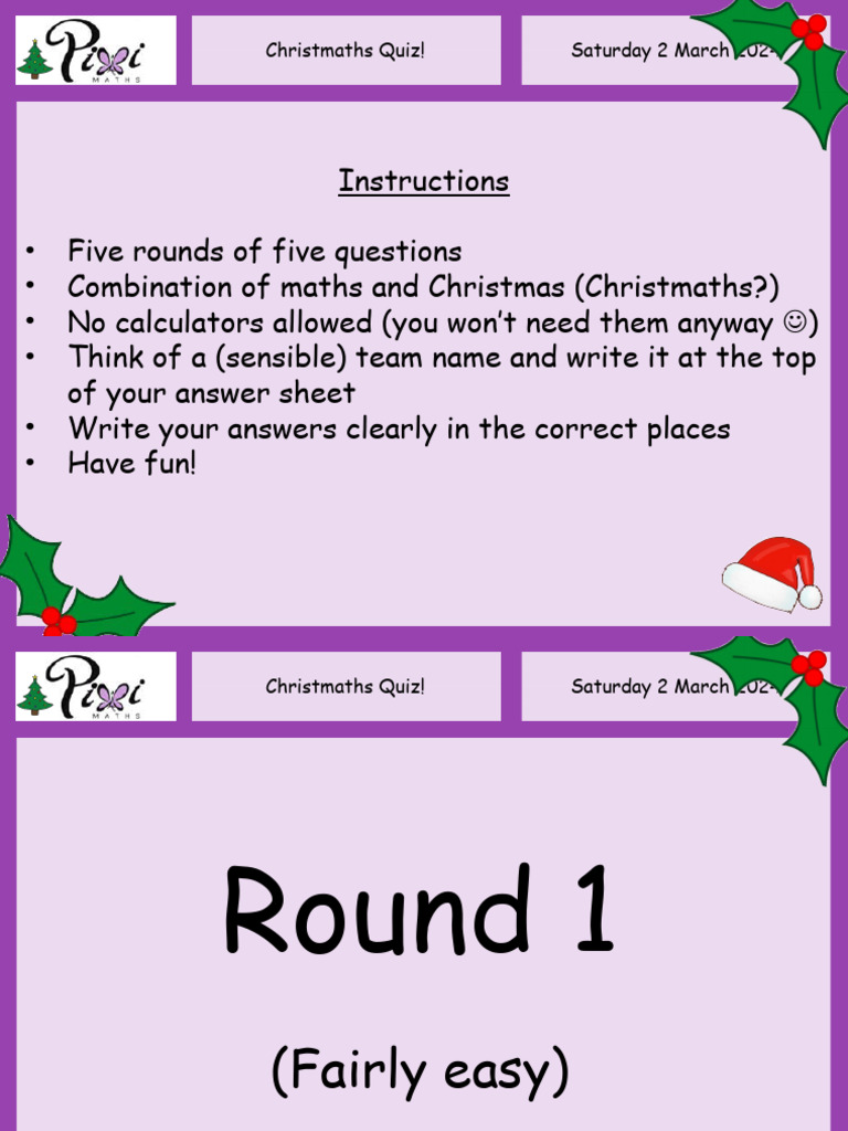 Christmaths Quiz Instructions and Rounds | PDF | Santa Claus's Reindeer ...