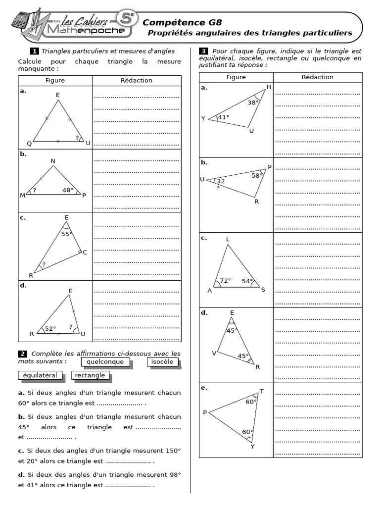 Exercices sur les triangles particuliers | PDF | Triangle | Géométrie