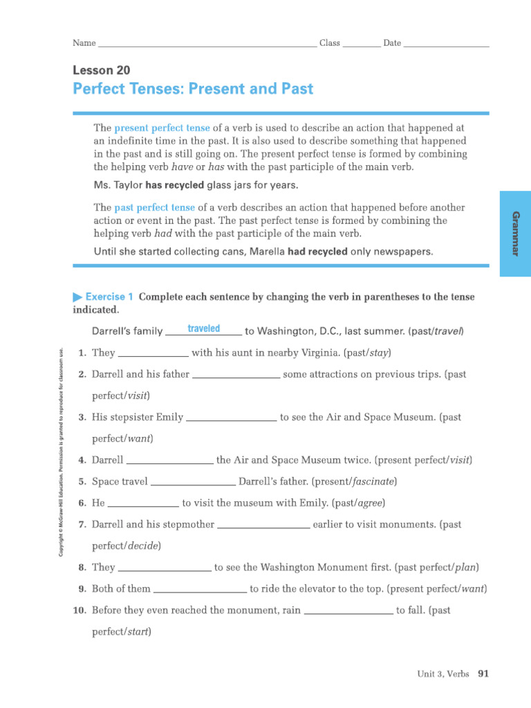 Perfect Tenses - Present and Past - P. 91, 92 | PDF