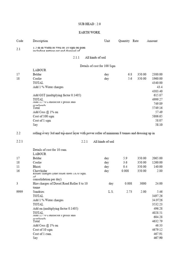 HPSR 2020 Earth Work Cost Analysis | PDF