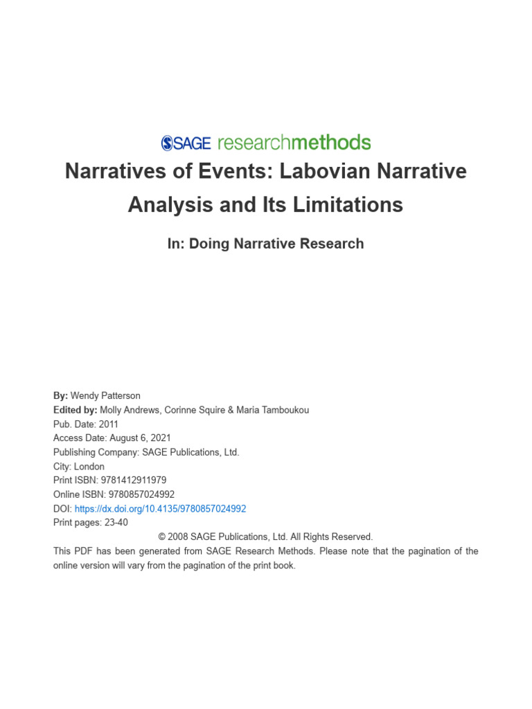 Labovian Narrative Analysis Explained | PDF | Narrative | Experience