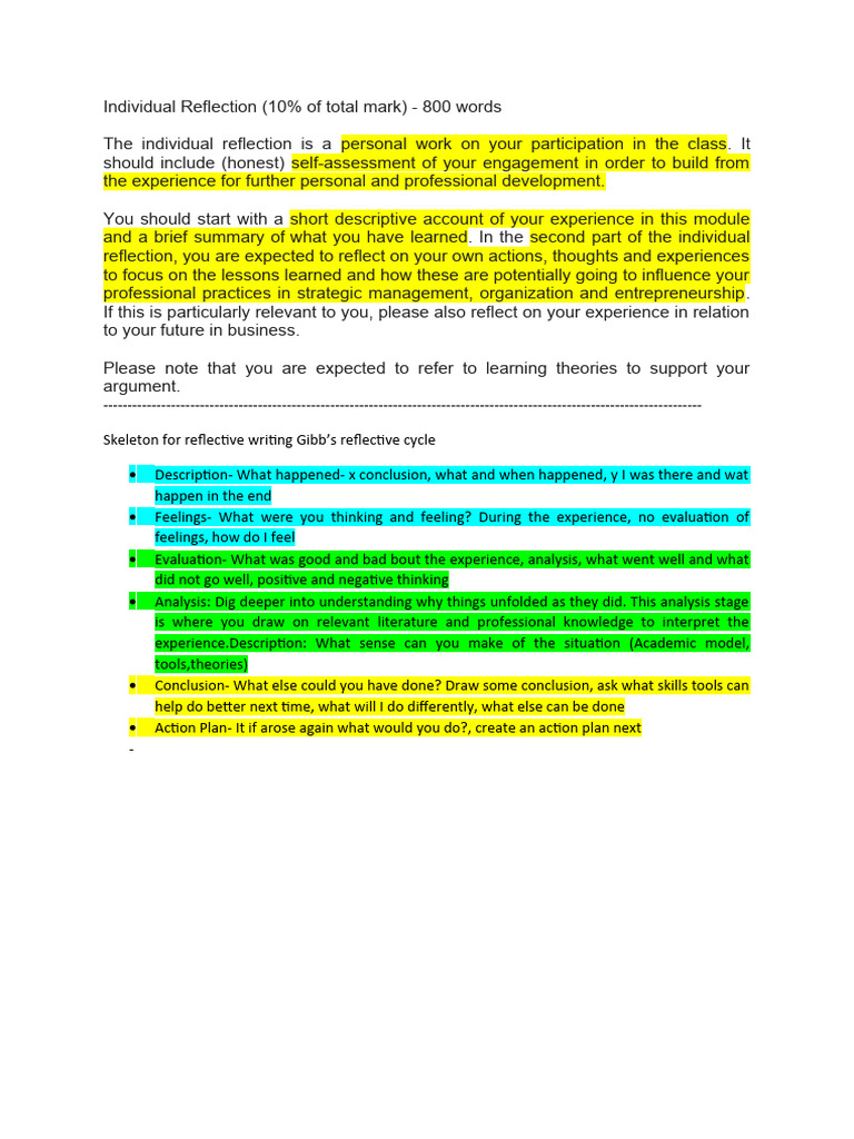 Individual Reflection on Class Engagement | PDF | Career & Growth