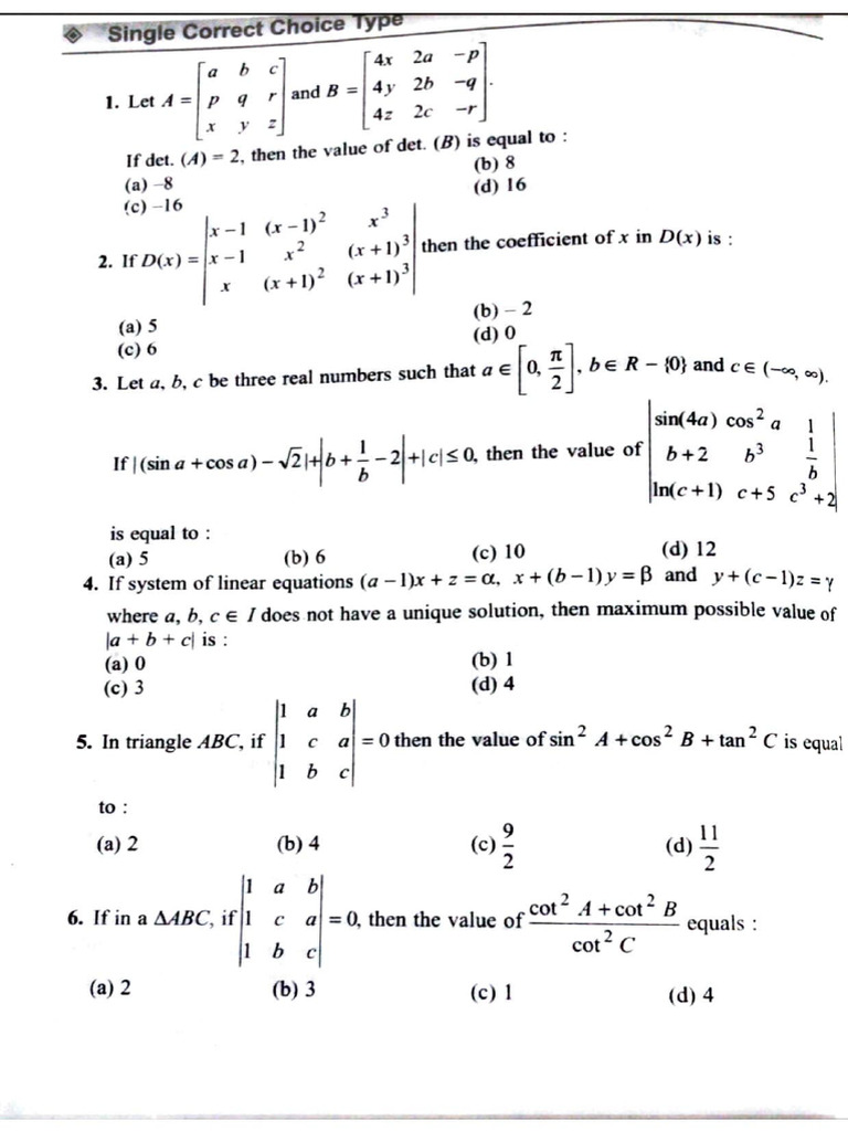 Determinants and Matrices Exercises | PDF | Matrix (Mathematics ...